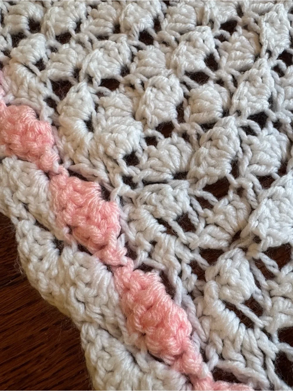 Vintage Handmade Crochet M Monogram Baby Blanket White Pink Nursery Shower Crib